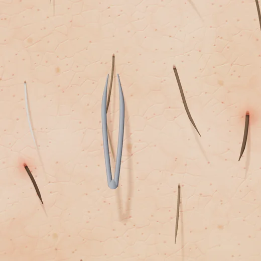Tweezers game: grab a hair and pull it out with the root