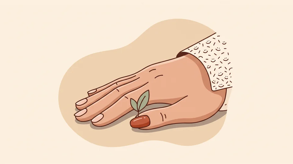 A hand with one nail painted and a little longer than the rest