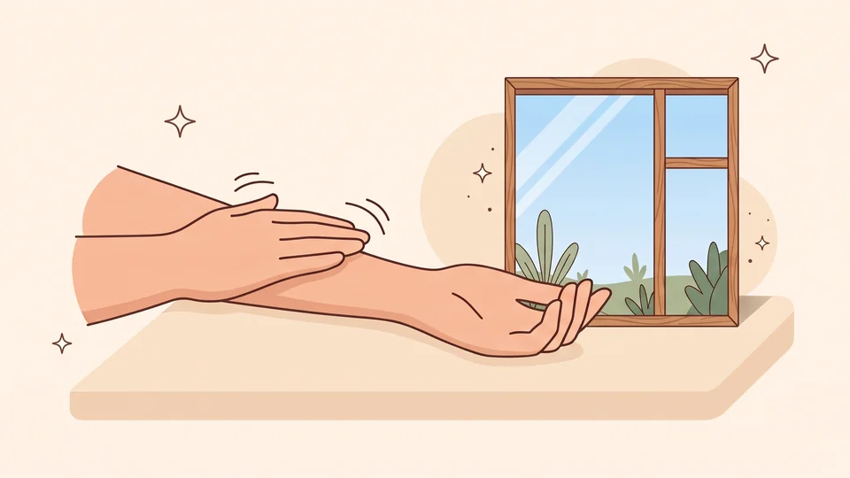 An open palm smoothing over a forearm