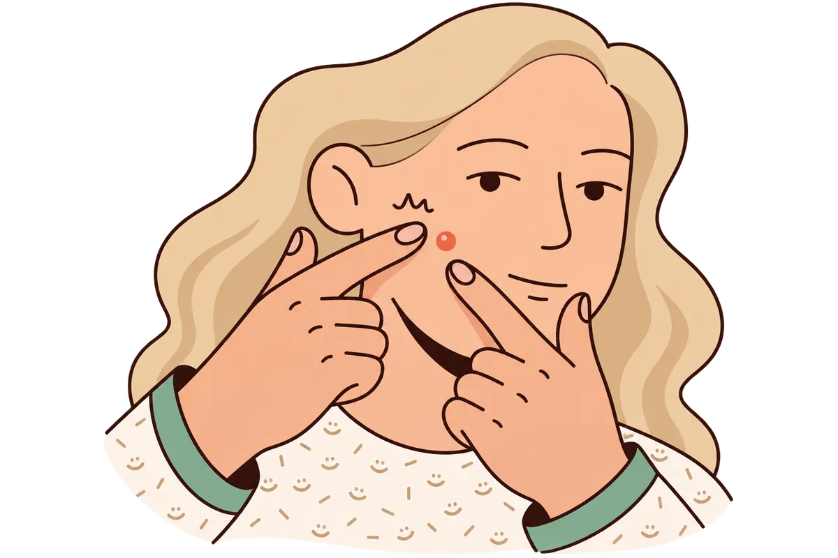 Illustration of a person touching a small bump on their cheek