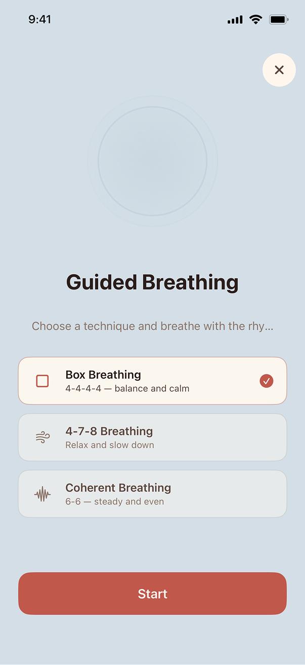 Guided breathing technique selection